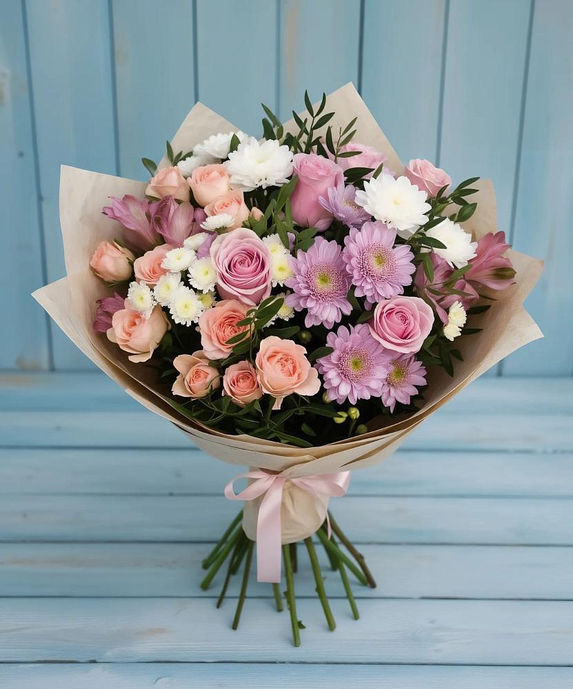 Букет цветов из: Хризантемы, Розы и Альстромерии в Архаре