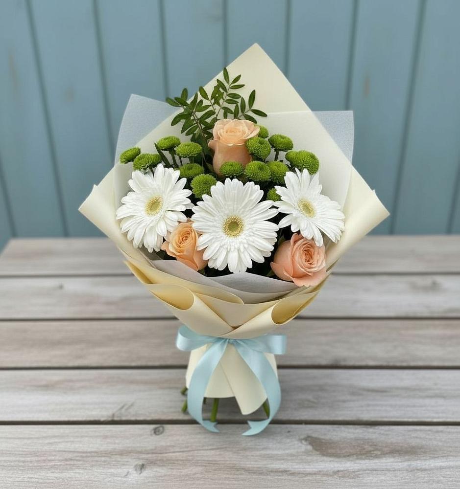 Букет цветов из: Герберы, Розы и Хризантемы в Архаре